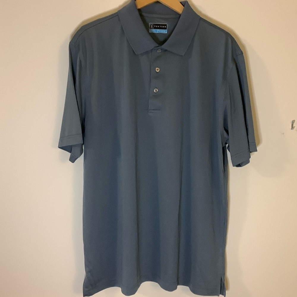 PGA Tour Blue Dotted Short Sleeve Stretch Golf Polo Shirt!